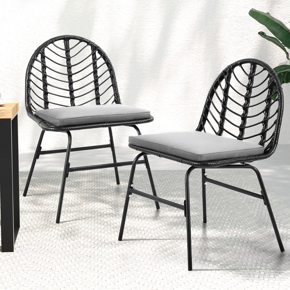 Set of 2 Kensington Wicker Outdoor Chairs - Black