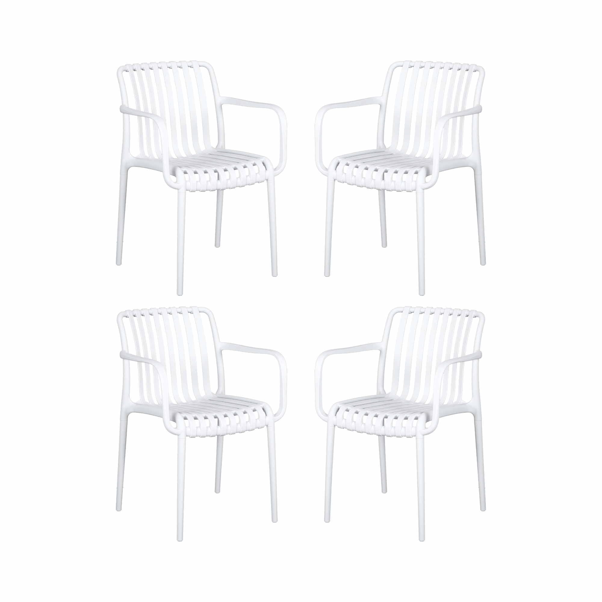 4PC Outdoor Dining Chairs Patio Furniture PP Stackable Chair Garden White