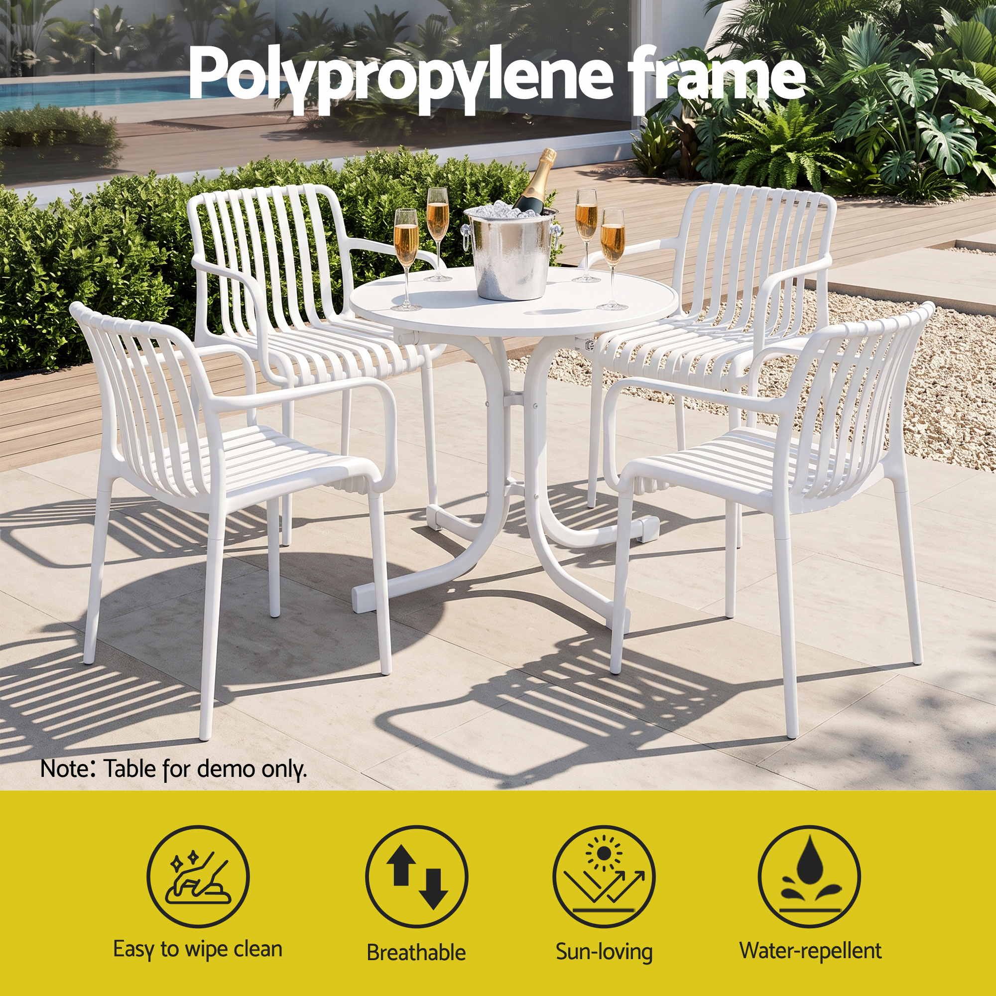 4PC Outdoor Dining Chairs Patio Furniture PP Stackable Chair Garden White