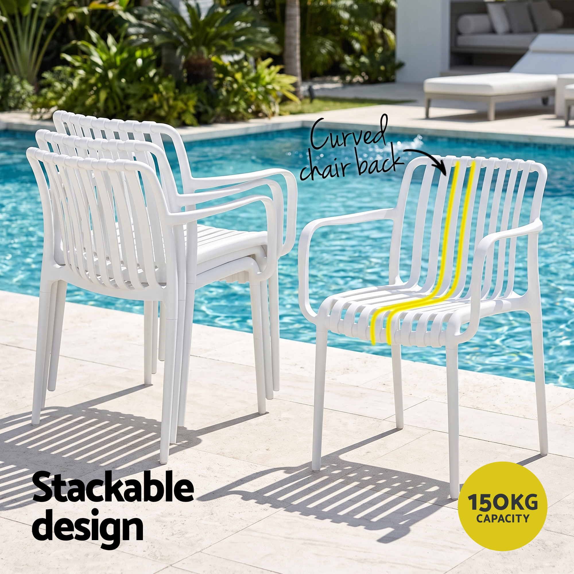 4PC Outdoor Dining Chairs Patio Furniture PP Stackable Chair Garden White