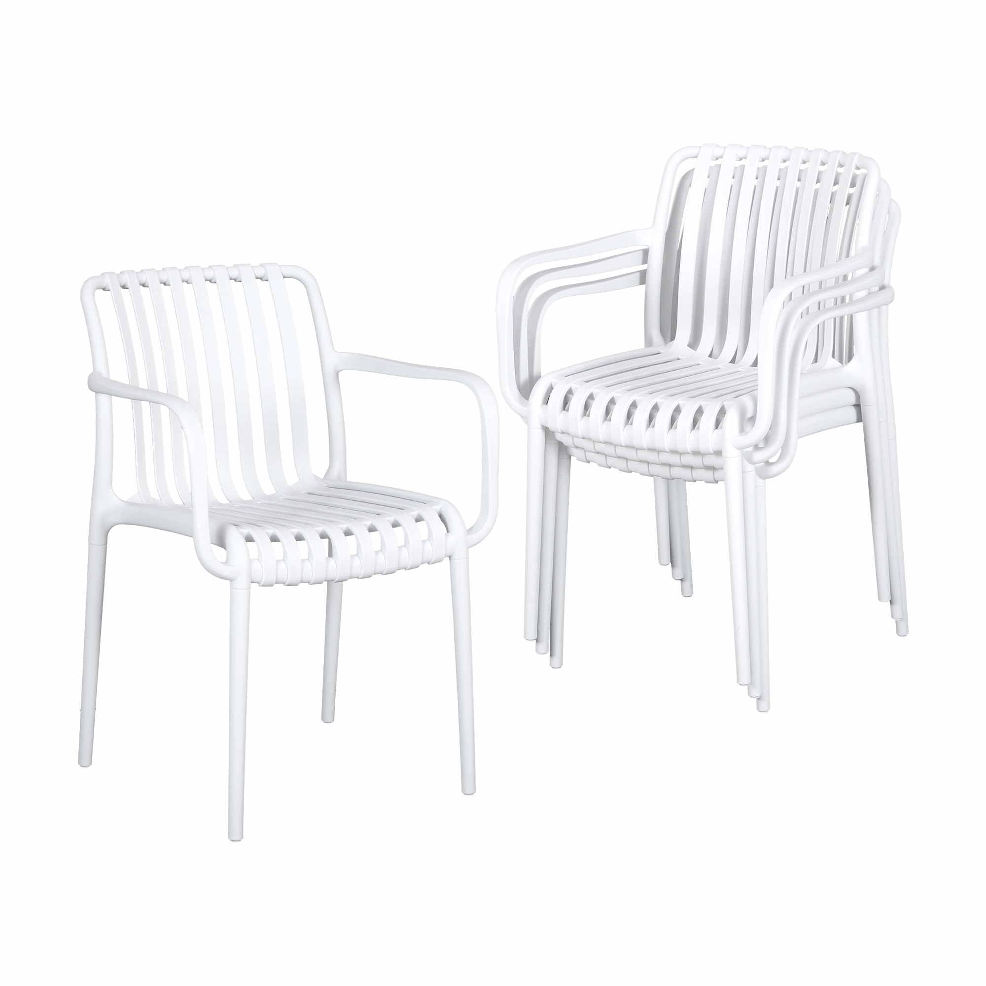 4PC Outdoor Dining Chairs Patio Furniture PP Stackable Chair Garden White