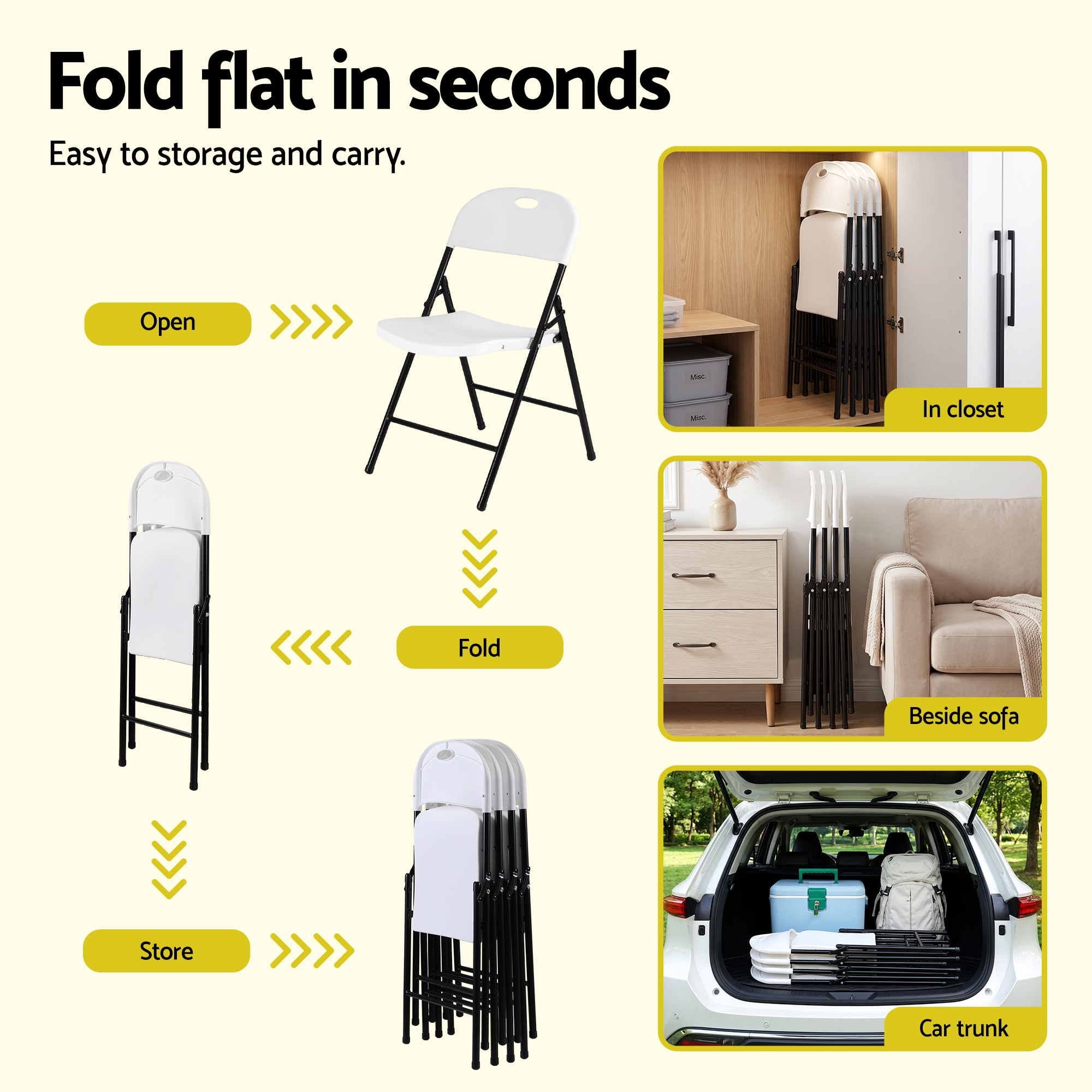 4PC Outdoor Dining Chairs PP Folding Chair Patio Garden Furniture White