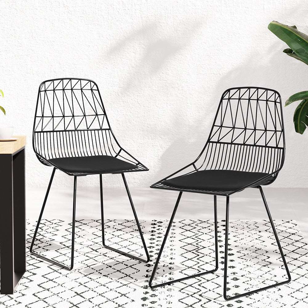 2 Piece Steel Outdoor Patio Dining Chairs Black