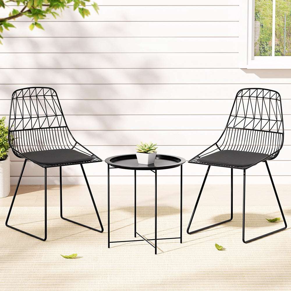 3 Piece Steel Outdoor Patio Bistro Set Black