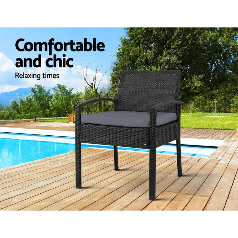 2PC Outdoor Dining Chairs Patio Furniture Rattan Lounge Chair Cushion Felix