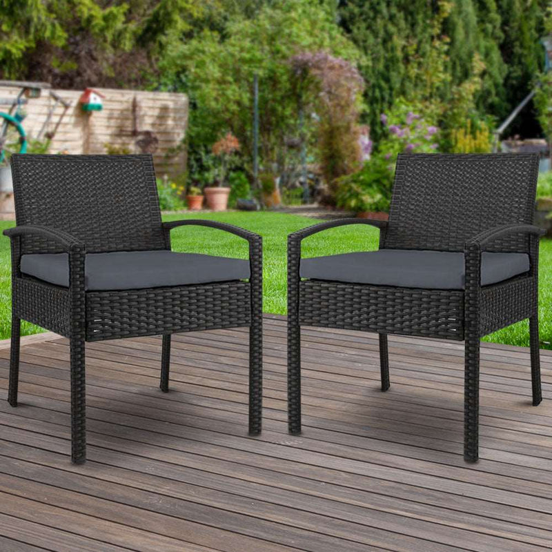 2PC Outdoor Dining Chairs Patio Furniture Rattan Lounge Chair Cushion Felix