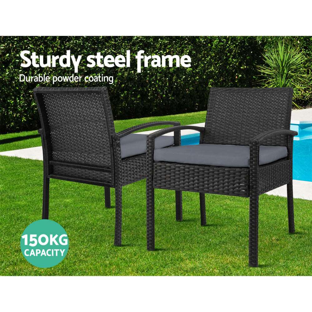 2PC Outdoor Dining Chairs Patio Furniture Rattan Lounge Chair Cushion Felix