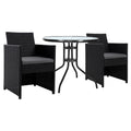 3PC Bistro Set Outdoor Furniture Rattan Table Chairs Cushion Patio Garden Hugo