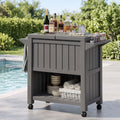 Outdoor Storage Cabinet Box 80L Ice Bucket Cooler Rolling Serving Cart Kitchen Trolley Brown