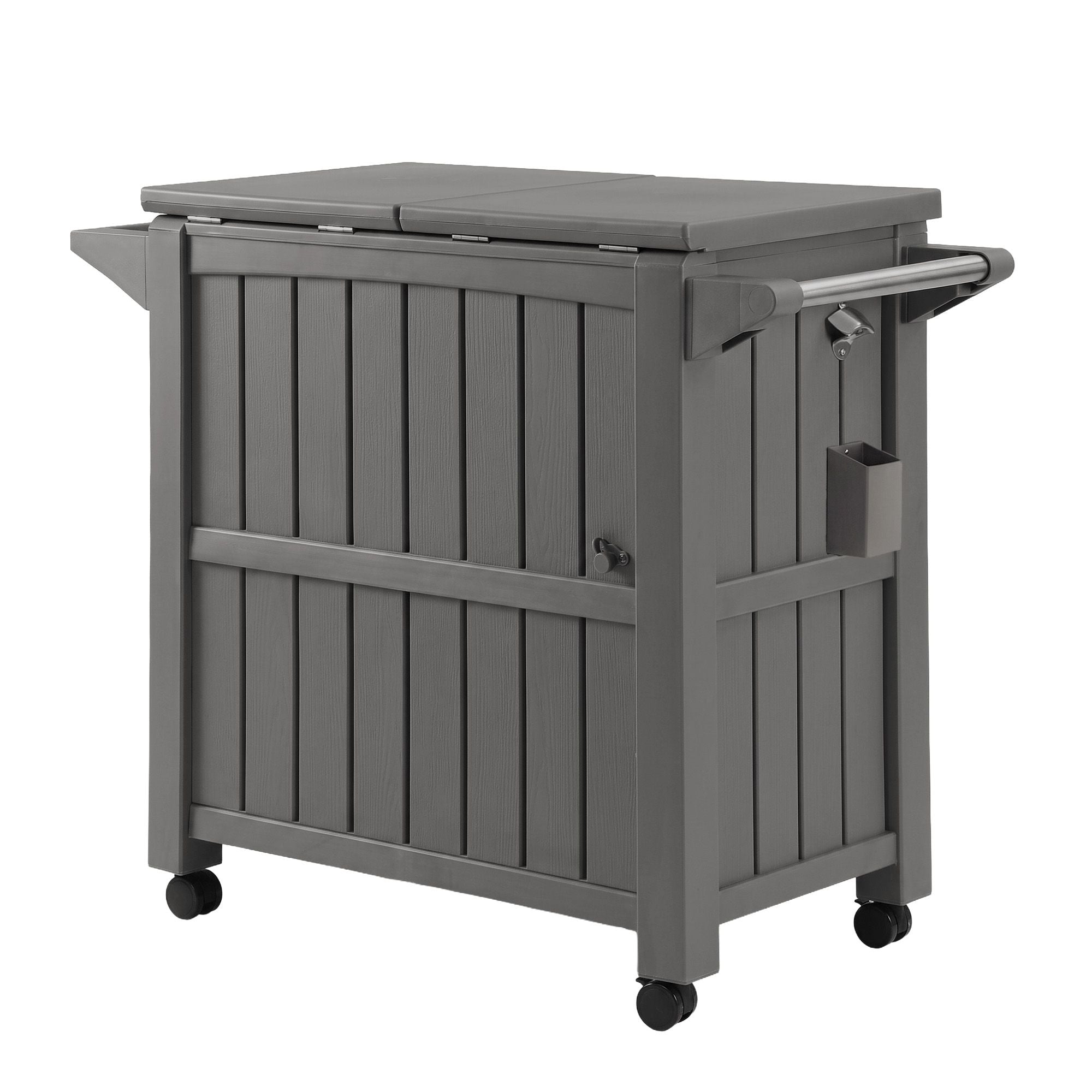 Outdoor Storage Cabinet Box 80L Ice Bucket Cooler Rolling Serving Cart Kitchen Trolley Brown