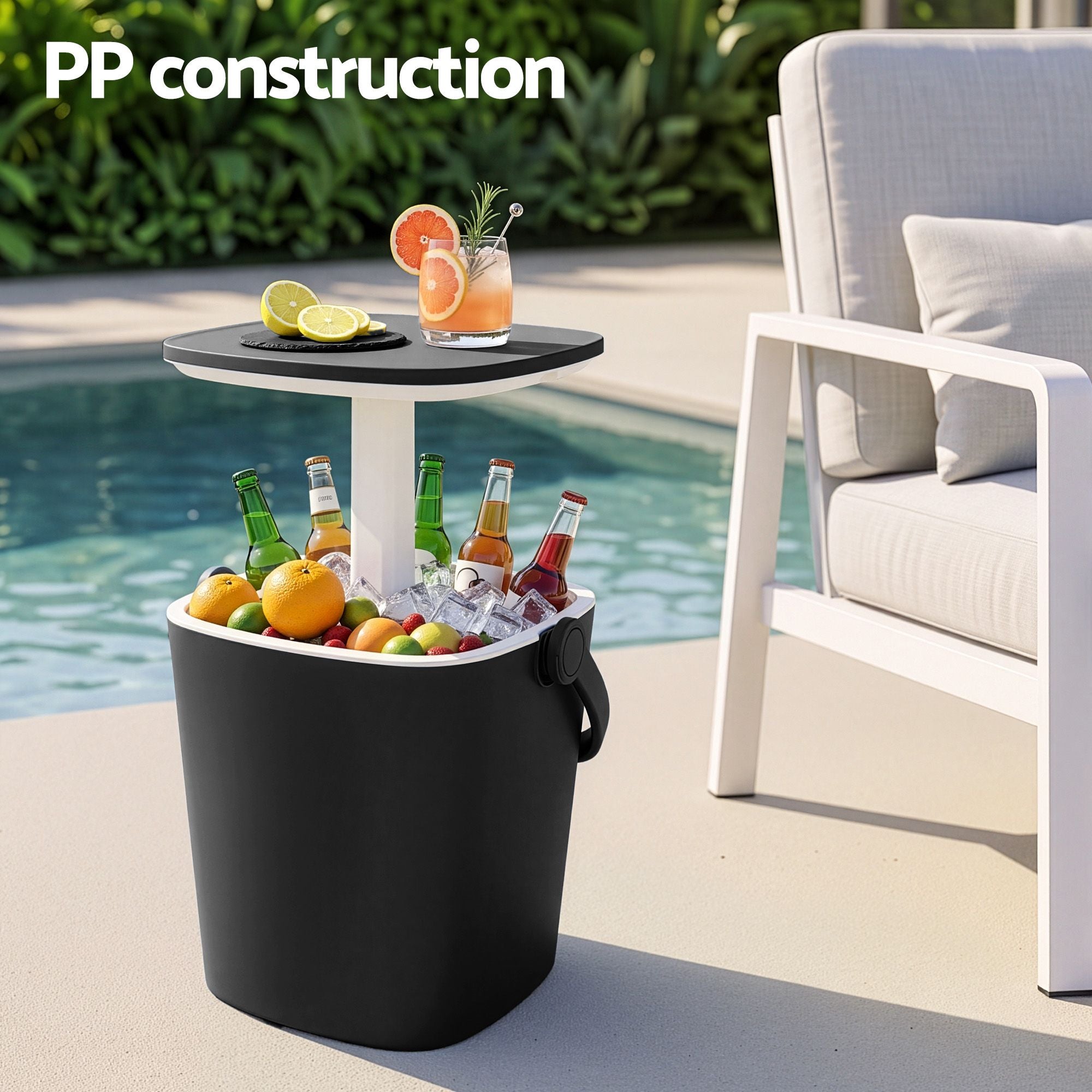 2-in-1 Outdoor Bar Table Portable Wine Cooler 15L Ice Bucket Tong Black