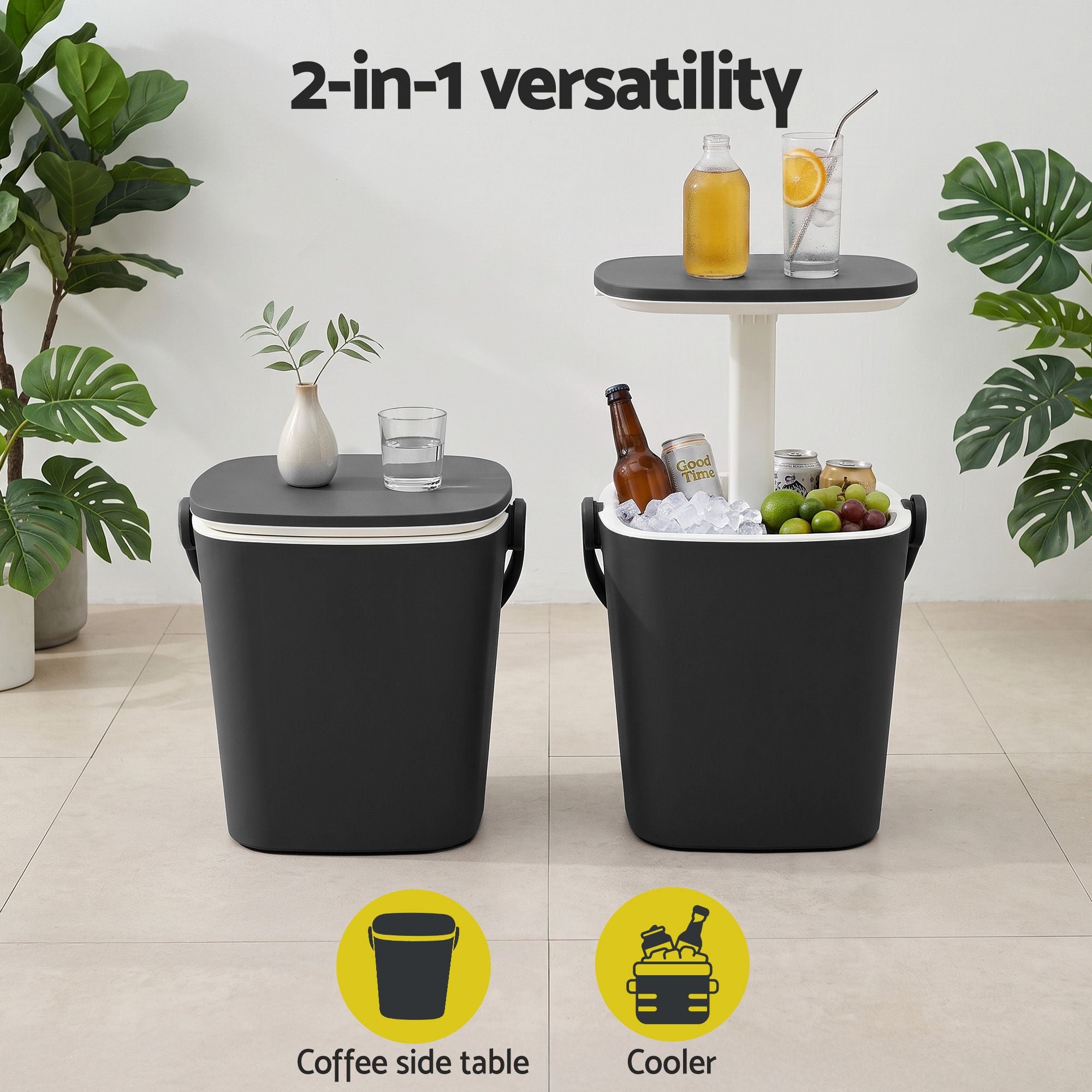 2-in-1 Outdoor Bar Table Portable Wine Cooler 15L Ice Bucket Tong Black