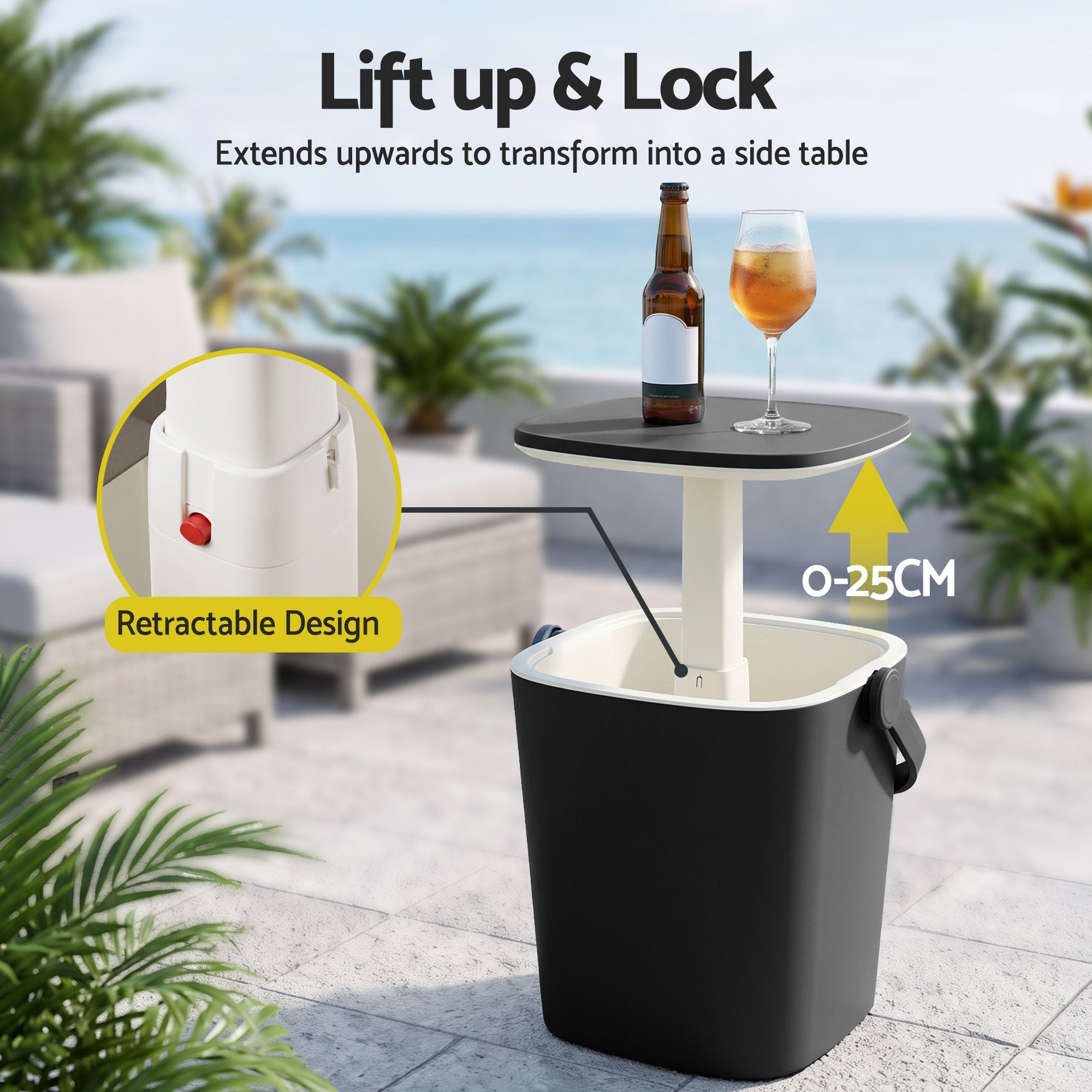 2-in-1 Outdoor Bar Table Portable Wine Cooler 15L Ice Bucket Tong Black
