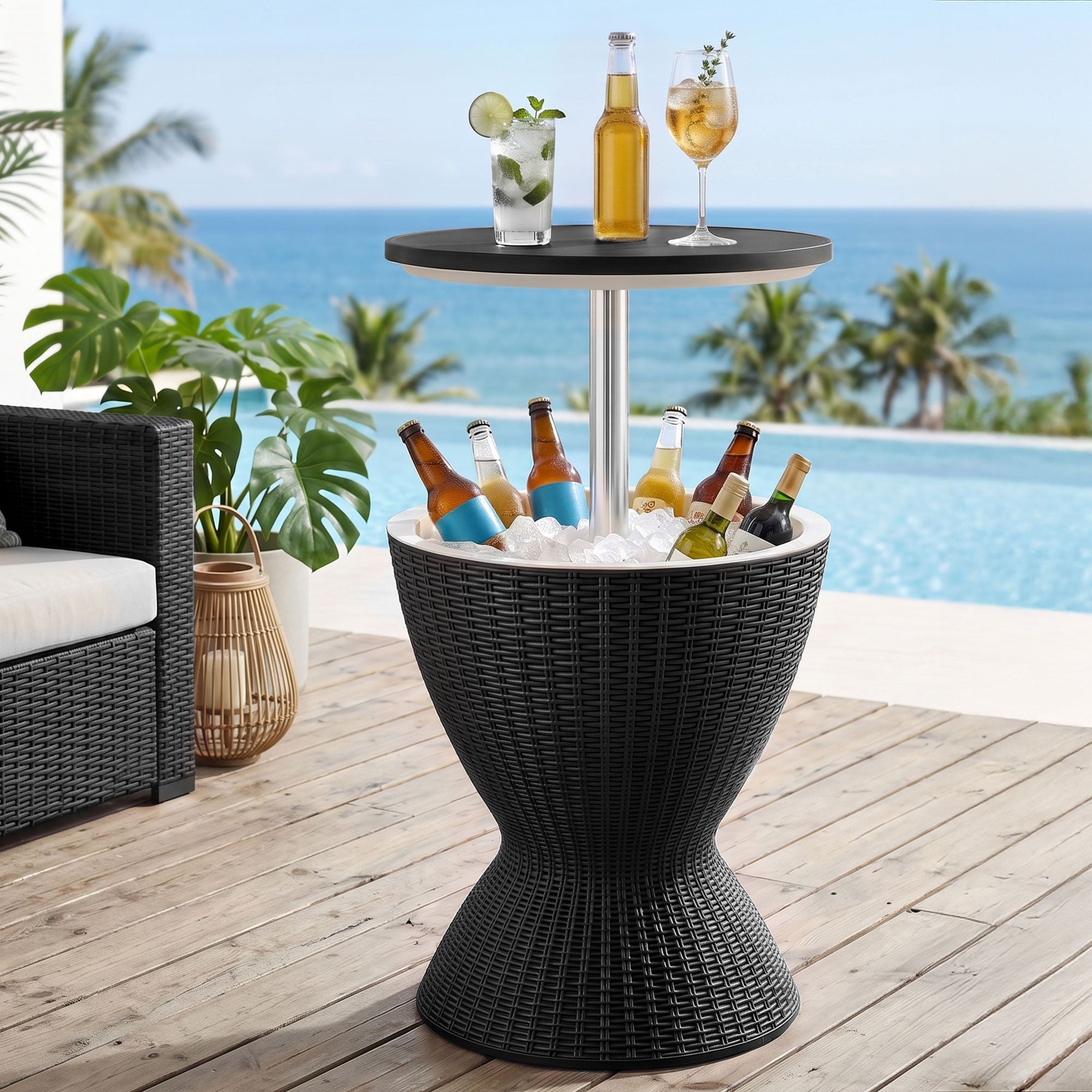 Outdoor Bar Table Portable Ice Bucket Cooler 30L Adjustable Top Black
