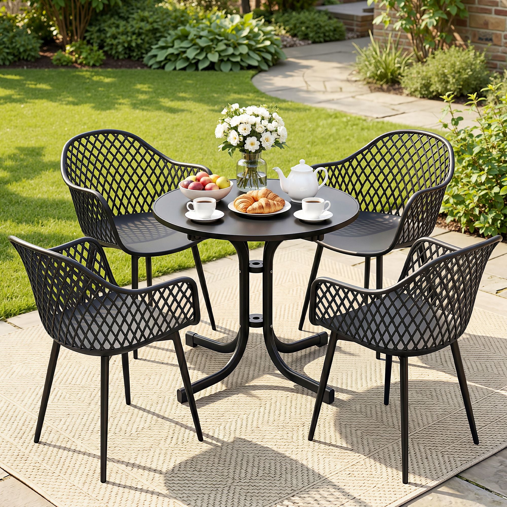 5PCS Outdoor Dining Set Table and Chairs Patio Furniture Garden Diamond Black