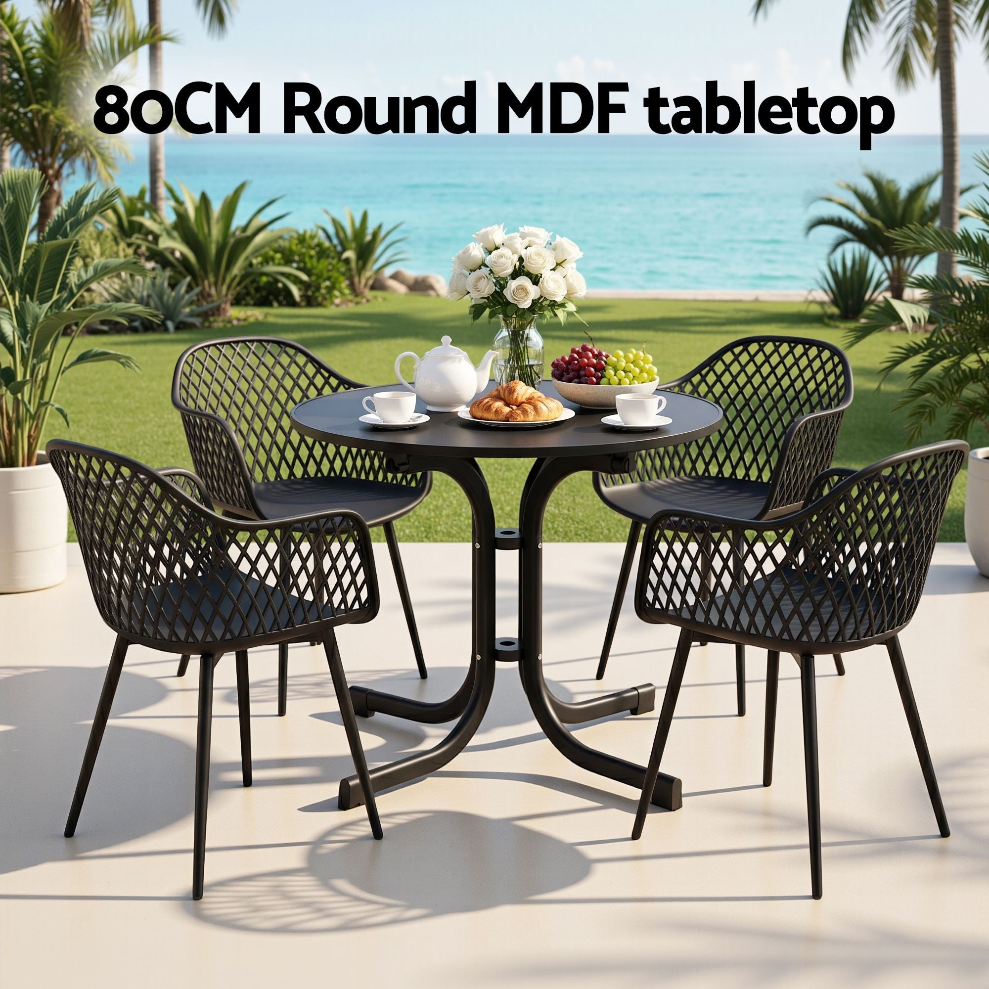 5PCS Outdoor Dining Set Table and Chairs Patio Furniture Garden Diamond Black