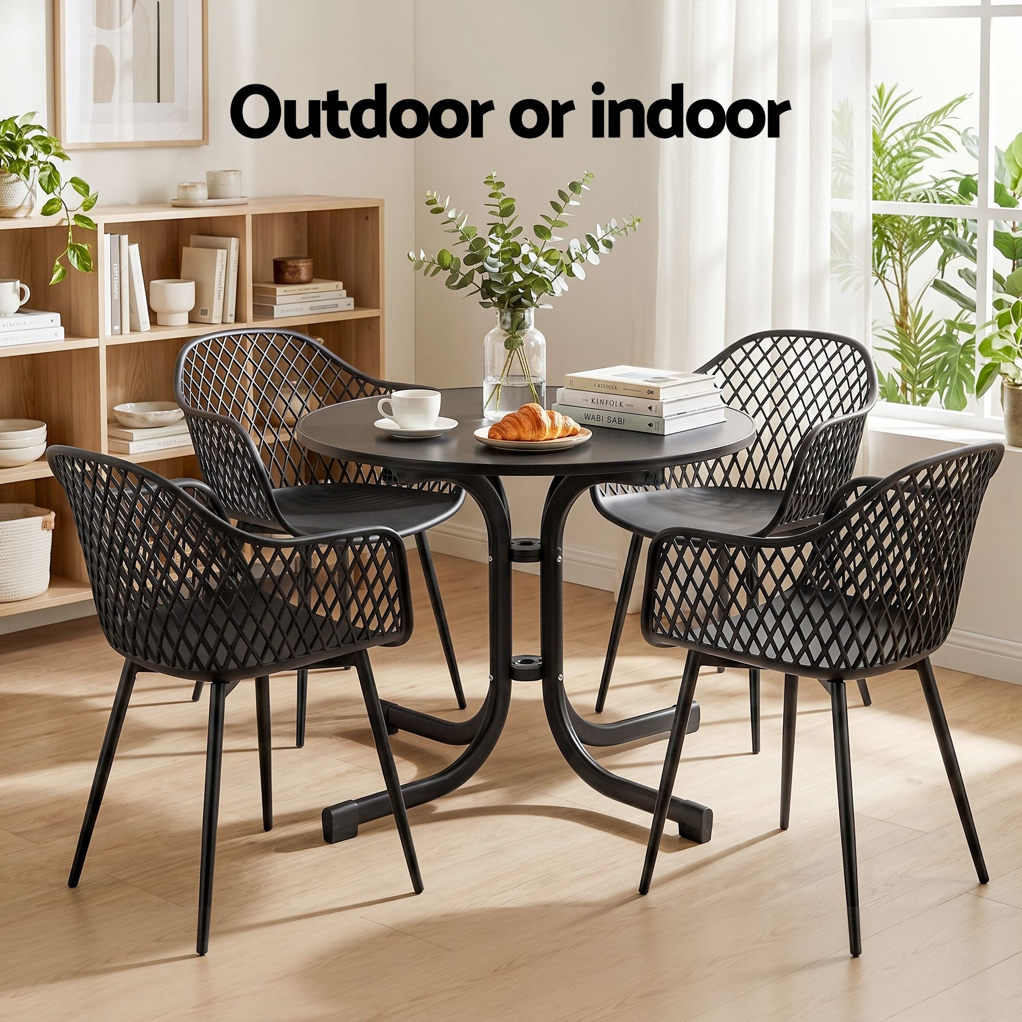 5PCS Outdoor Dining Set Table and Chairs Patio Furniture Garden Diamond Black