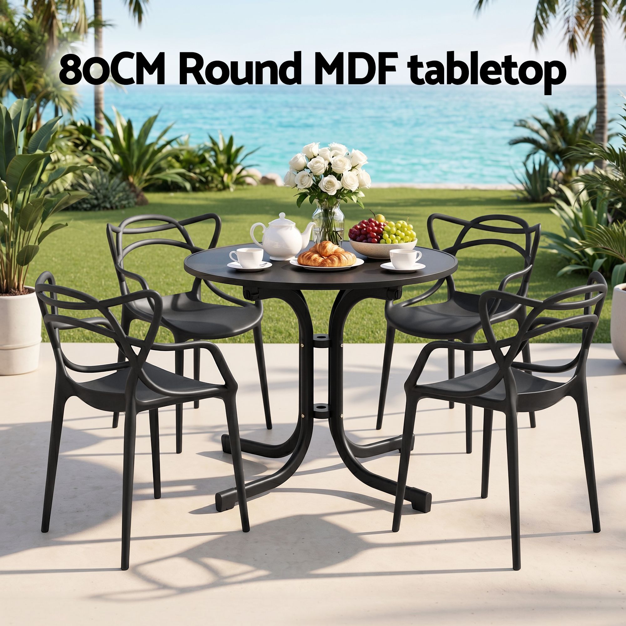 5PCS Outdoor Dining Set Table and Chairs Garden Patio Furniture Entwine Black