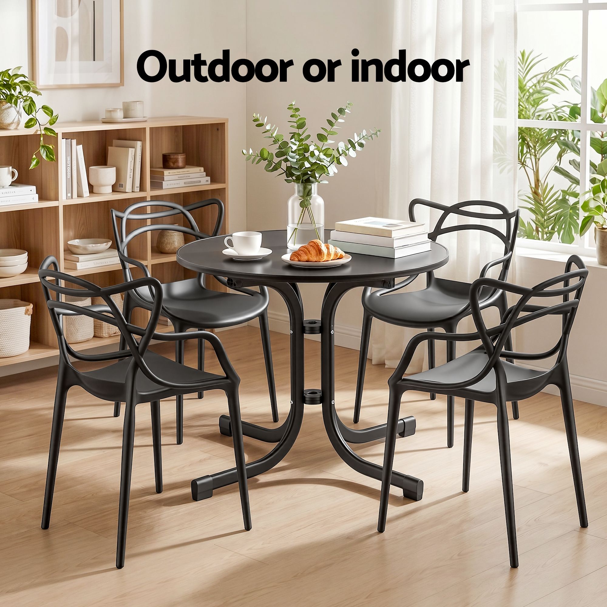 5PCS Outdoor Dining Set Table and Chairs Garden Patio Furniture Entwine Black