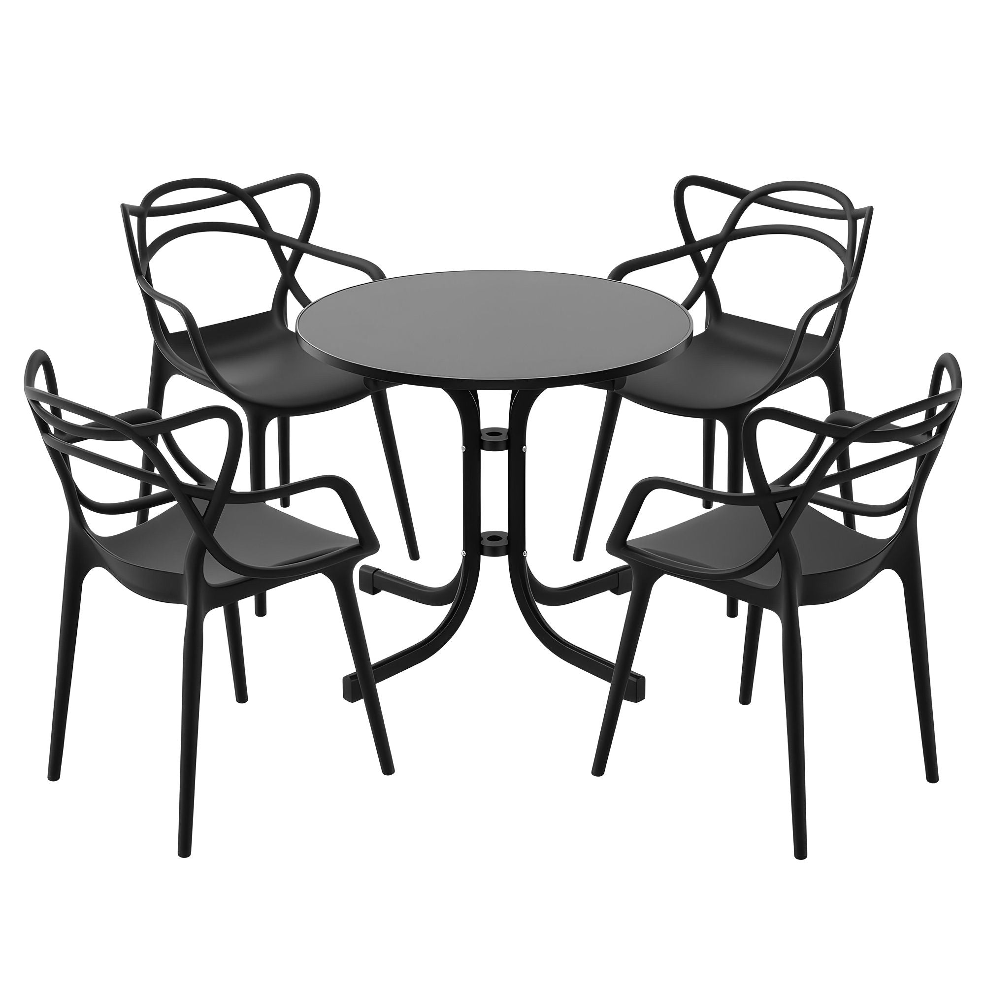 5PCS Outdoor Dining Set Table and Chairs Garden Patio Furniture Entwine Black