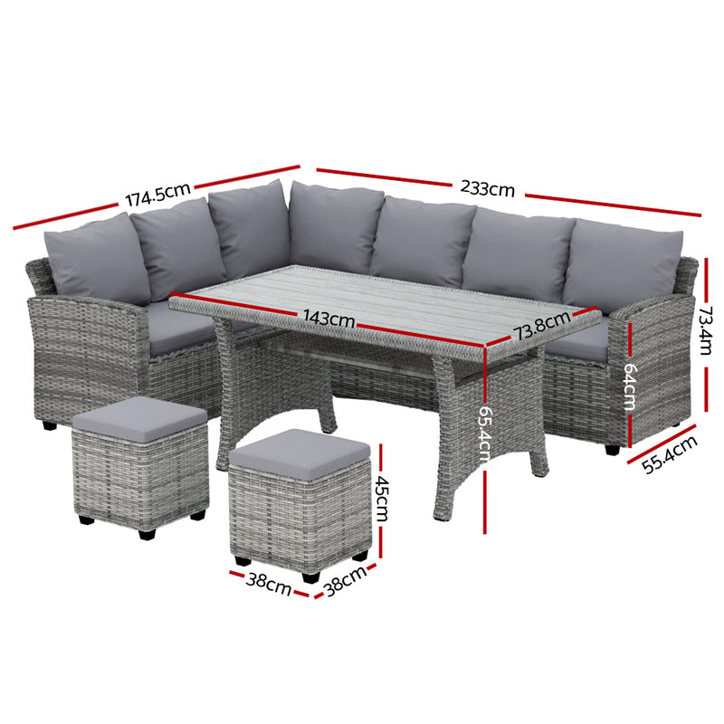 Harper 8-Seater Outdoor Lounge Dining Set - Grey