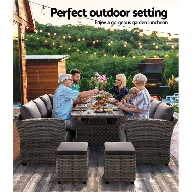 Harper 8-Seater Outdoor Lounge Dining Set - Grey