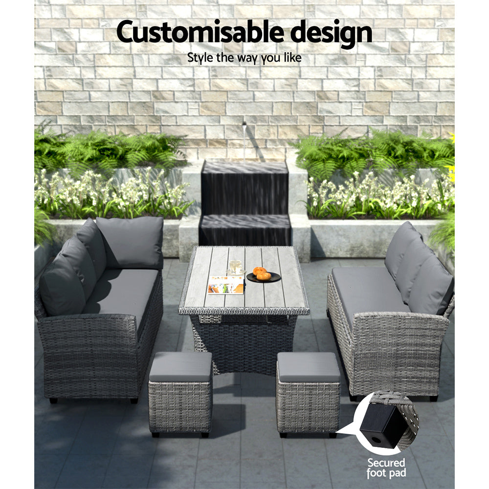 Harper 8-Seater Outdoor Lounge Dining Set - Grey