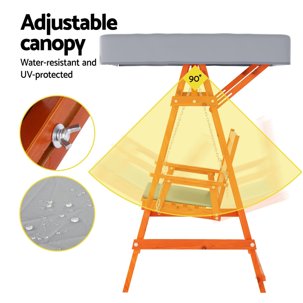 Swing Chair Wooden Garden Bench Canopy 2 Seater Outdoor Furniture