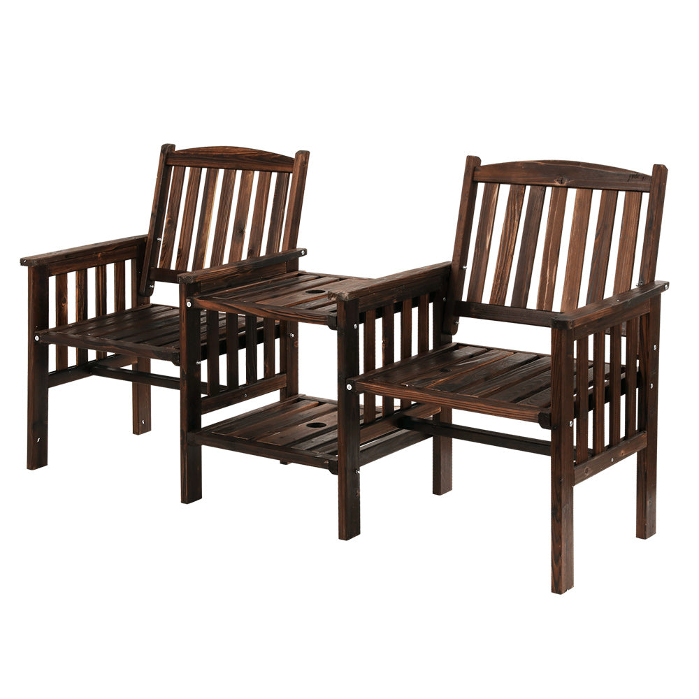 Outdoor Garden Bench Loveseat Wooden Table Chairs Patio Furniture Charcoal