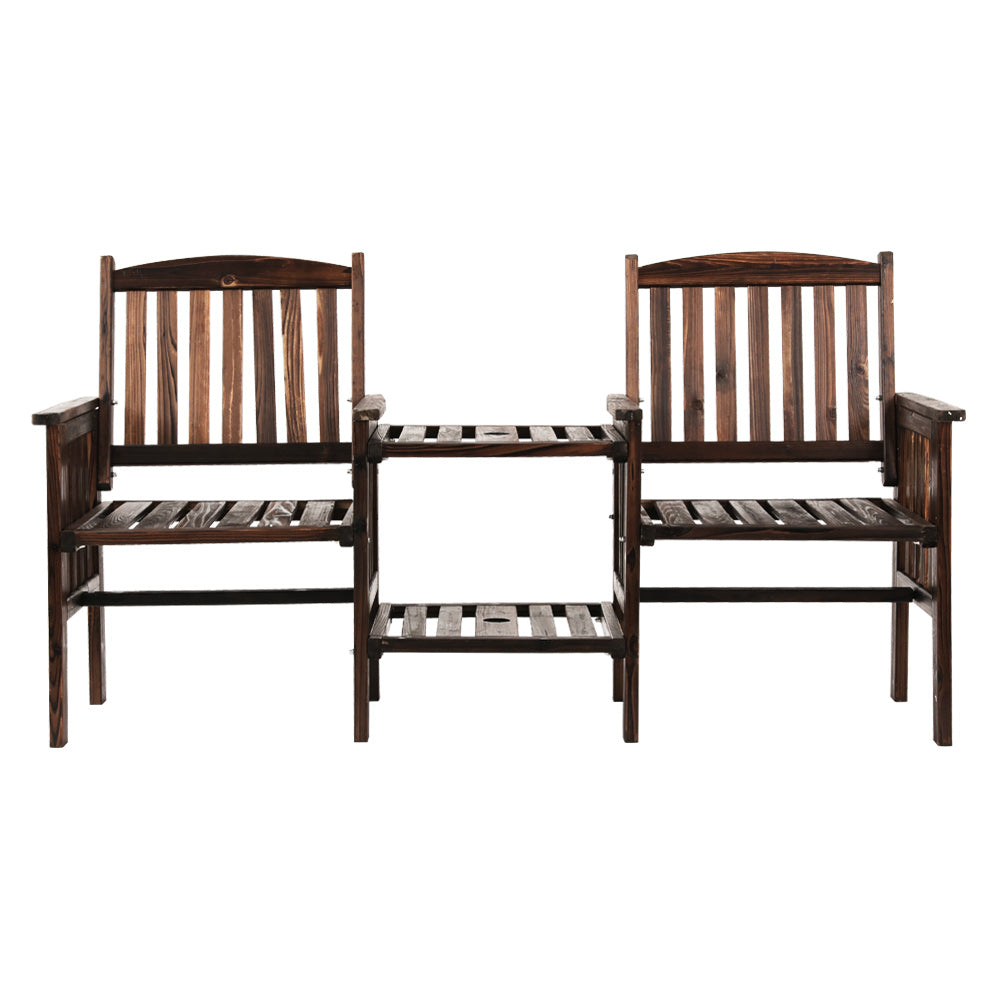Outdoor Garden Bench Loveseat Wooden Table Chairs Patio Furniture Charcoal