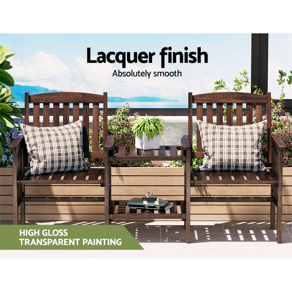 Outdoor Garden Bench Loveseat Wooden Table Chairs Patio Furniture Charcoal