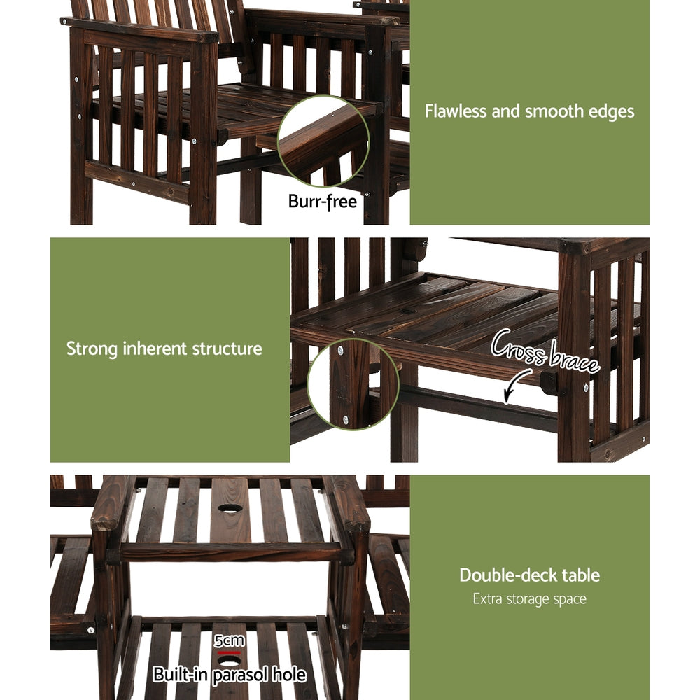 Outdoor Garden Bench Loveseat Wooden Table Chairs Patio Furniture Charcoal