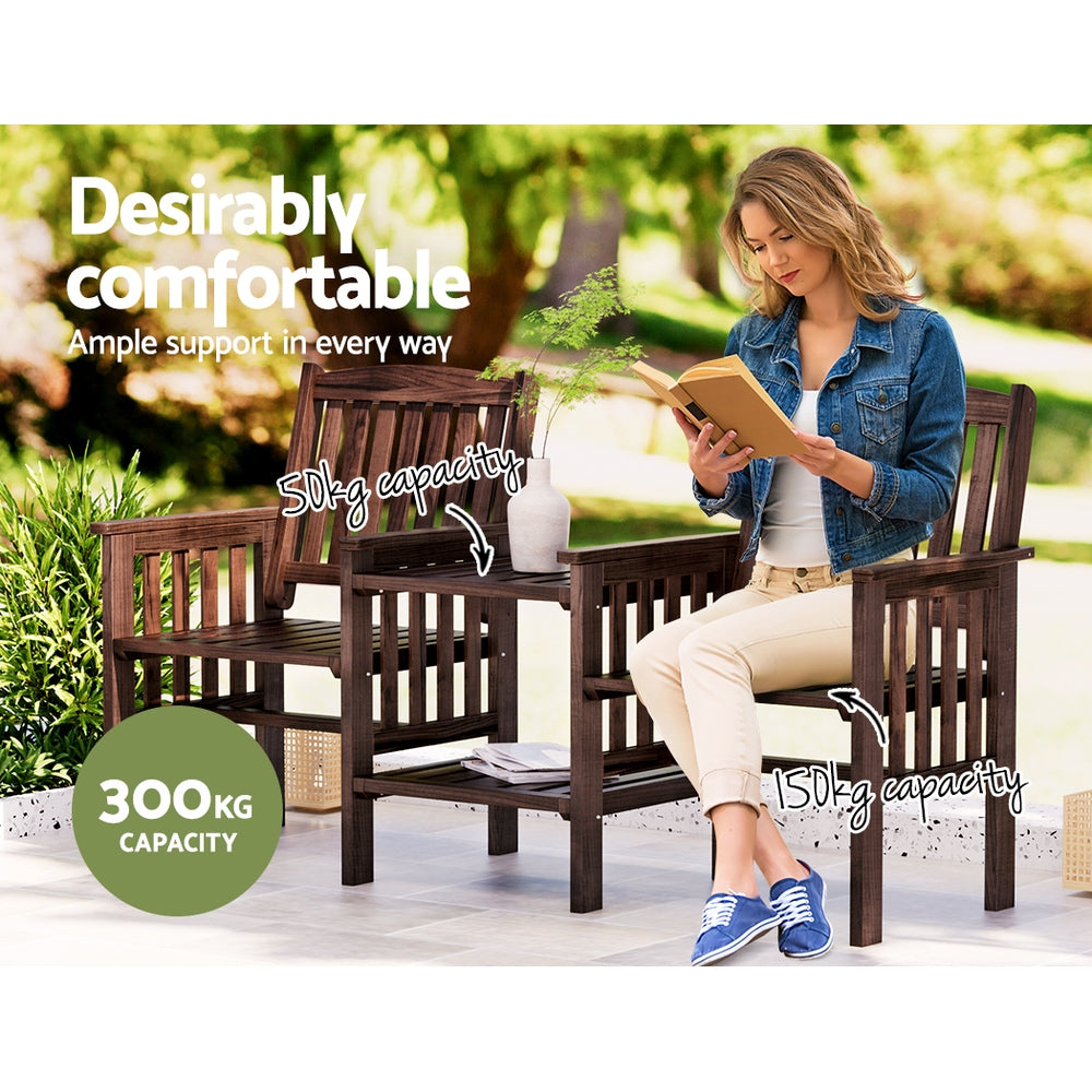 Outdoor Garden Bench Loveseat Wooden Table Chairs Patio Furniture Charcoal