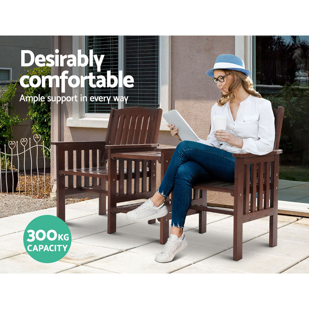 Outdoor Garden Bench Loveseat Wooden Table Chairs Patio Furniture Charcoal