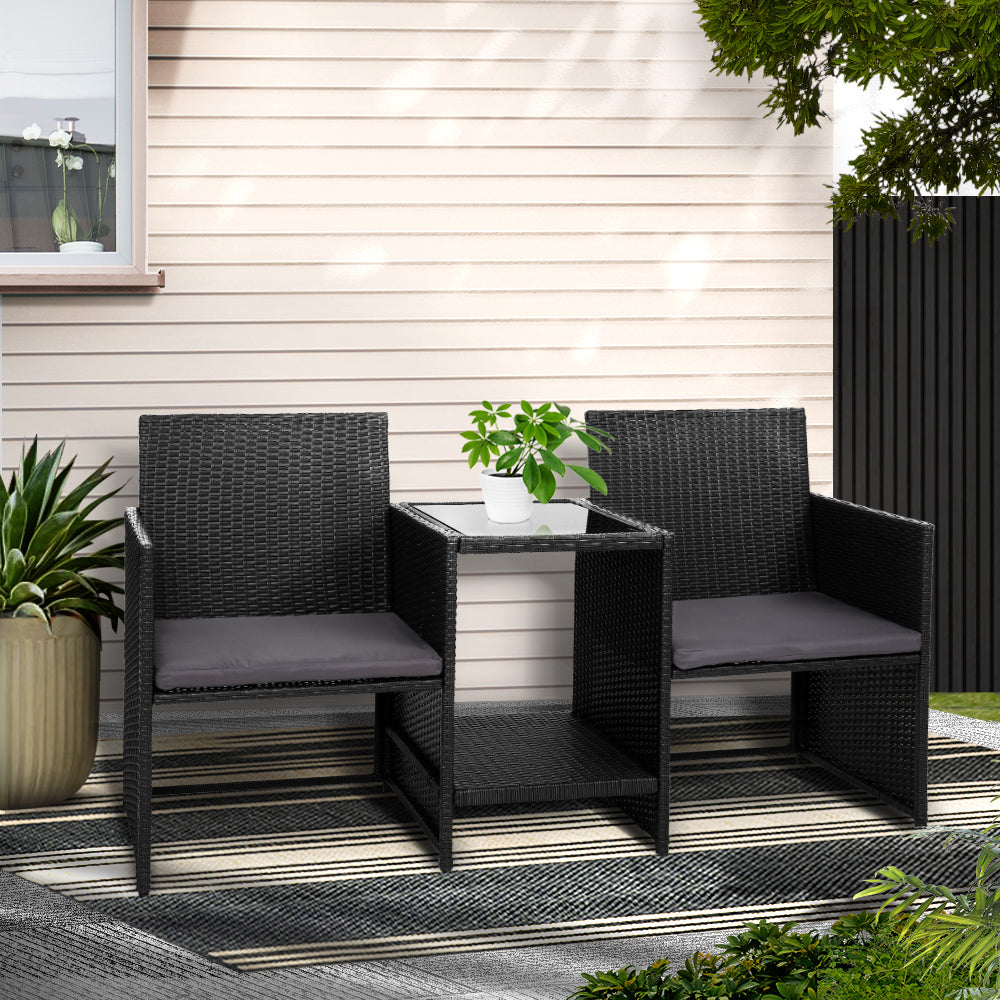 Outdoor Setting Wicker Loveseat Birstro Set Patio Garden Furniture Black