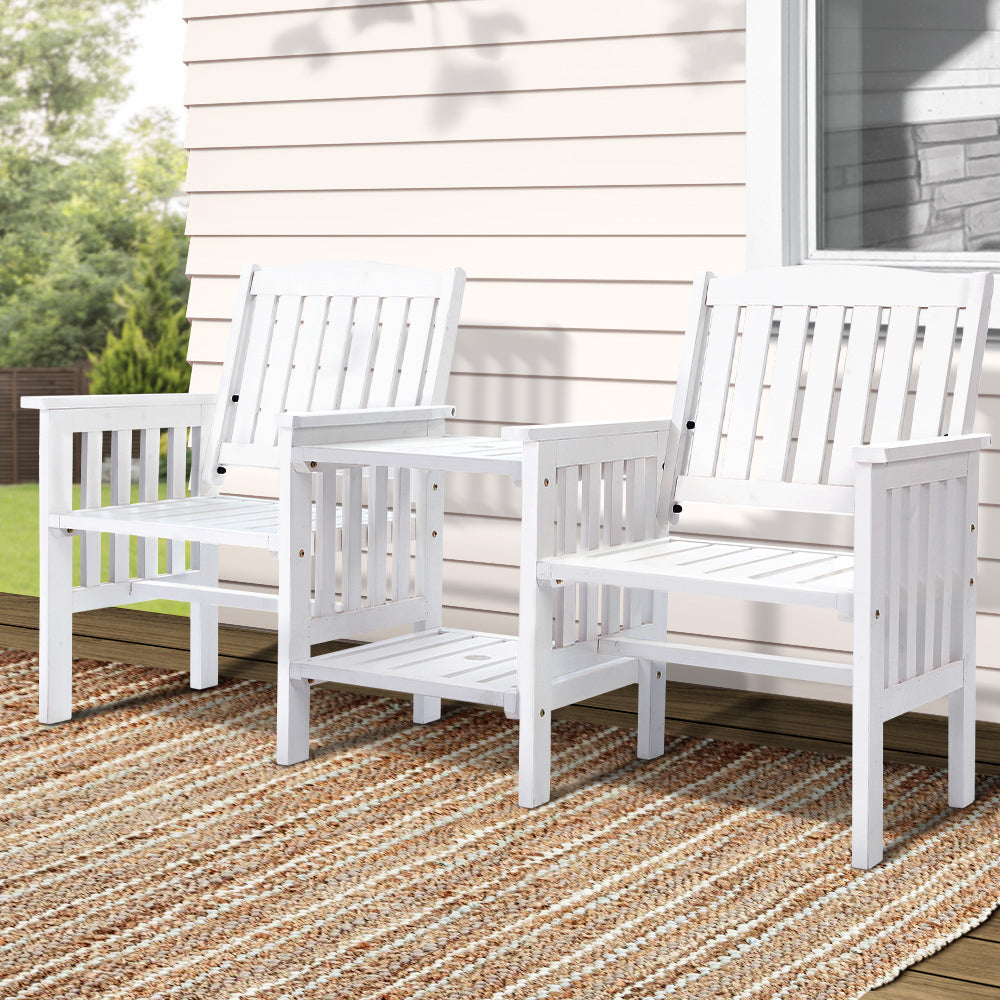 Outdoor Garden Bench Loveseat Wooden Table Chairs Patio Furniture White