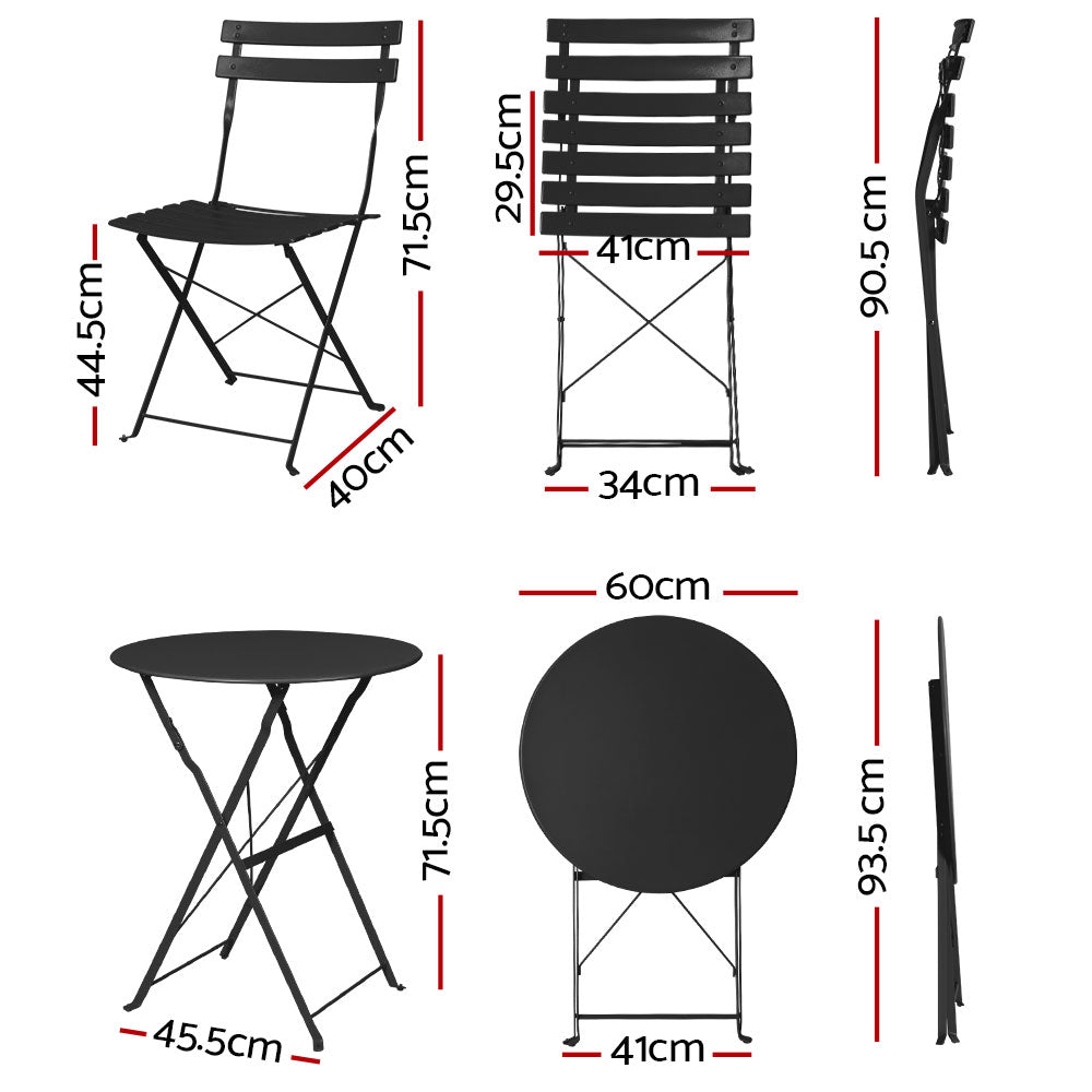 3PC Outdoor Bistro Set Steel Table and Chairs Patio Furniture Black