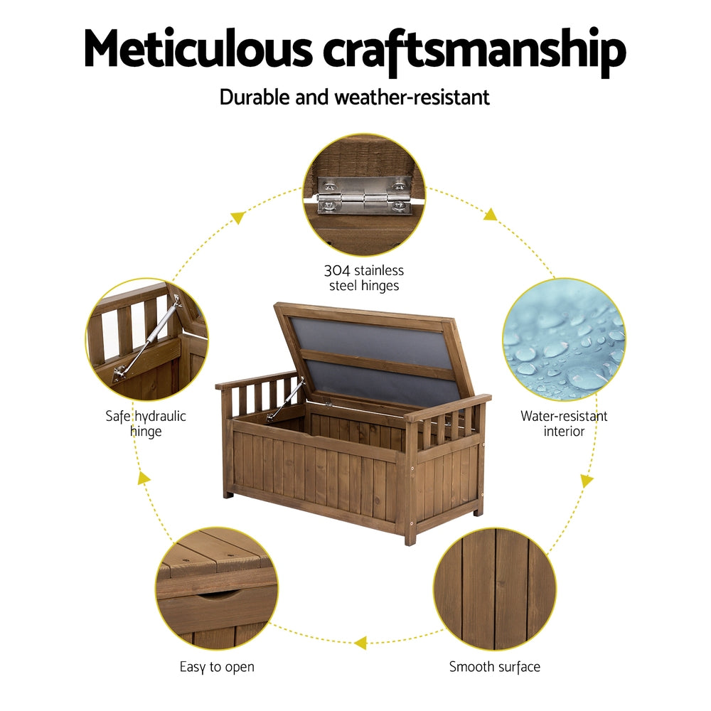Outdoor Storage Bench Box Wooden Garden Toy Tool Sheds Patio Furniture Brown