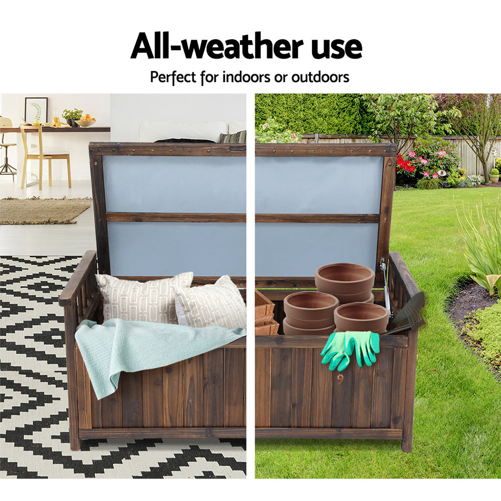 Outdoor Storage Bench Box Wooden Garden Toy Tool Shed Patio Furniture