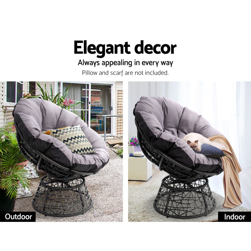 Outdoor Lounge Setting Papasan Chair Wicker Table Garden Furniture Black