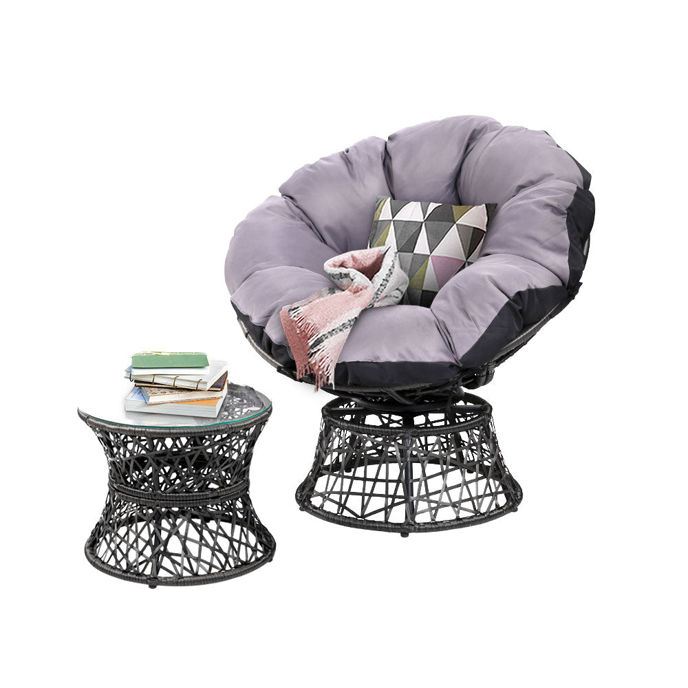 Outdoor Lounge Setting Papasan Chair Wicker Table Garden Furniture Black