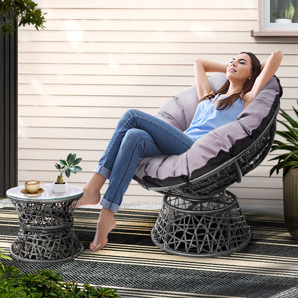 Outdoor Lounge Setting Papasan Chair Wicker Table Garden Furniture Grey