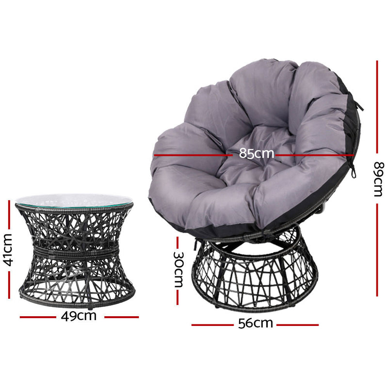 Outdoor Lounge Setting Furniture Wicker Papasan Chairs Table Patio Black