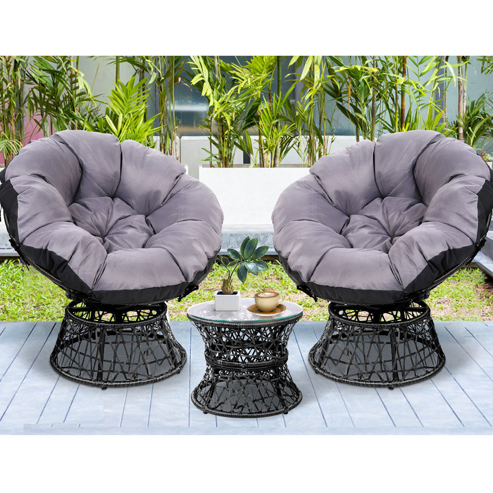 Outdoor Lounge Setting Furniture Wicker Papasan Chairs Table Patio Black