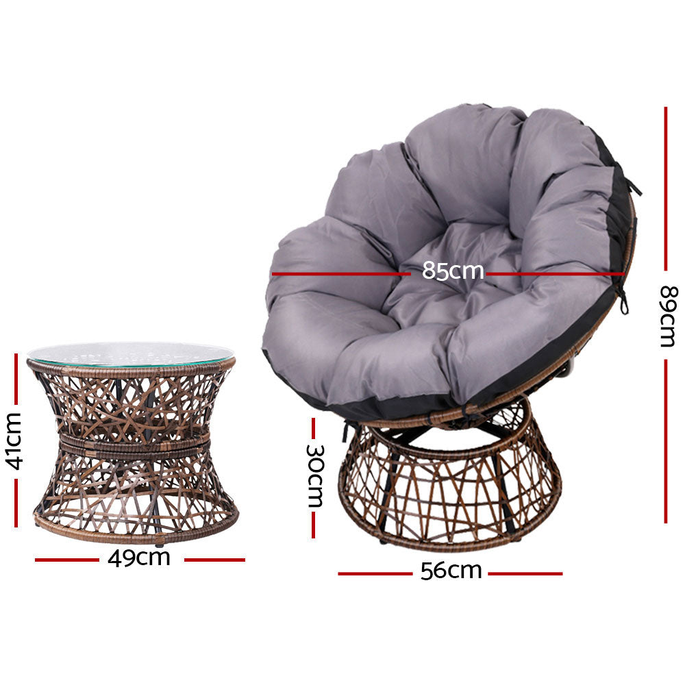 Outdoor Lounge Setting Furniture Wicker Papasan Chairs Table Patio Brown