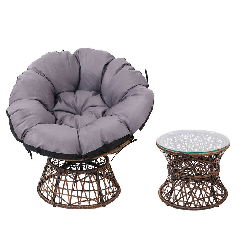 Outdoor Lounge Setting Furniture Wicker Papasan Chairs Table Patio Brown