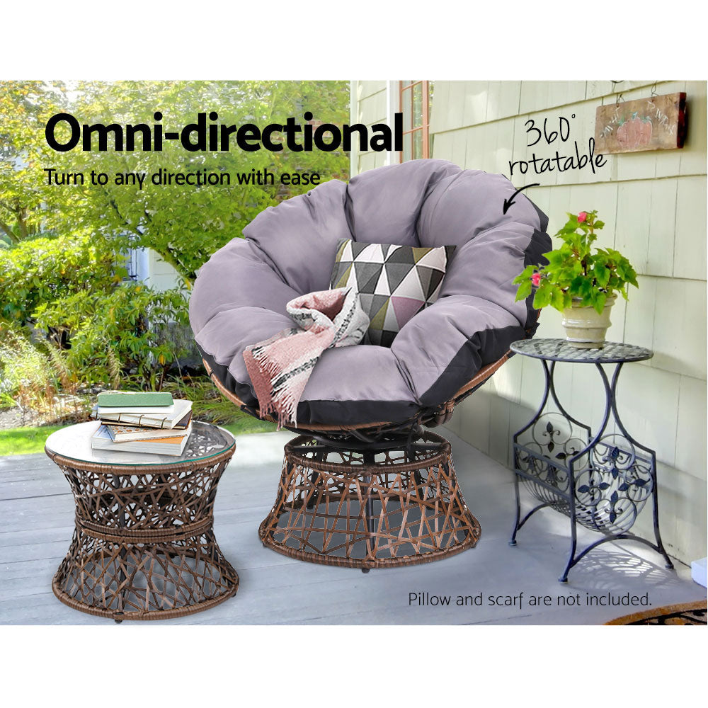 Outdoor Lounge Setting Furniture Wicker Papasan Chairs Table Patio Brown