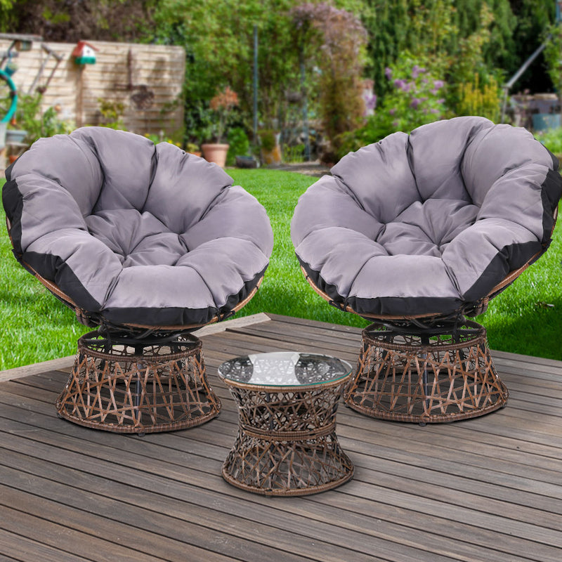 Outdoor Lounge Setting Furniture Wicker Papasan Chairs Table Patio Brown