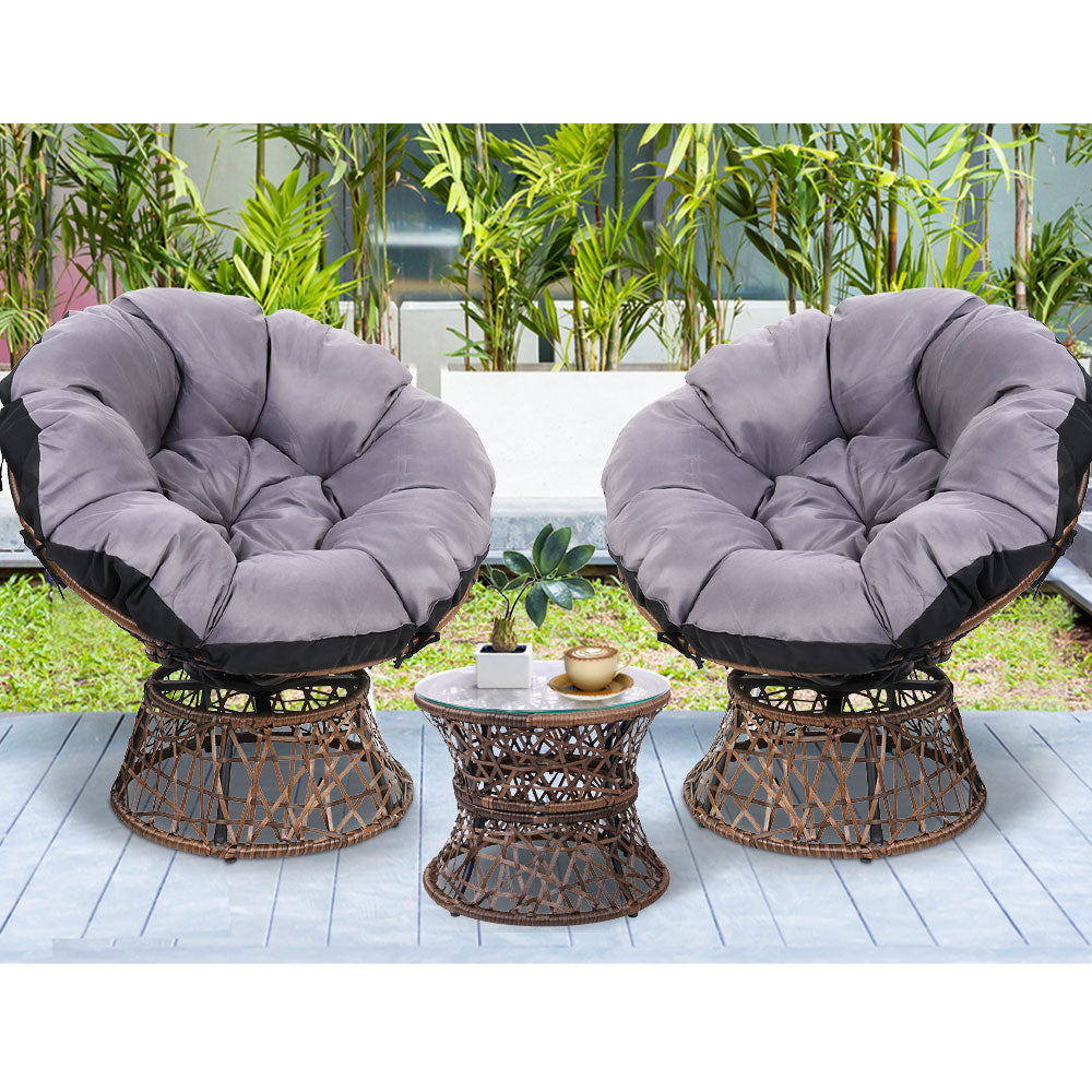 Outdoor Lounge Setting Furniture Wicker Papasan Chairs Table Patio Brown