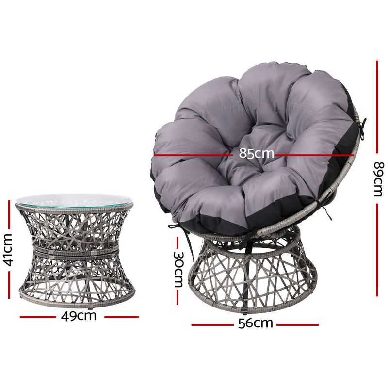 Outdoor Lounge Setting Furniture Wicker Papasan Chairs Table Patio Grey